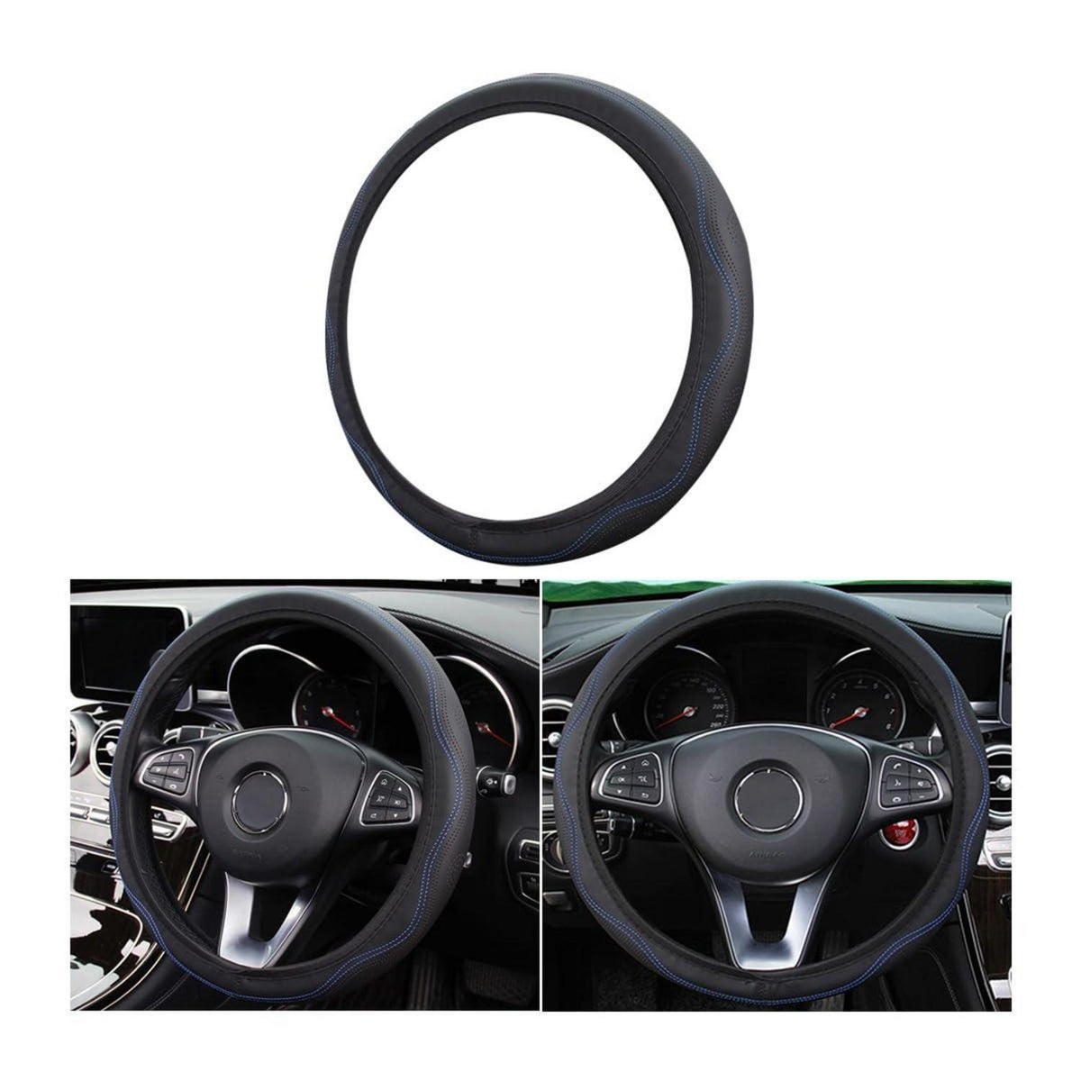 Sport Lenkradbezug Anti Rutsch Schwarz-Blau in Lederoptik