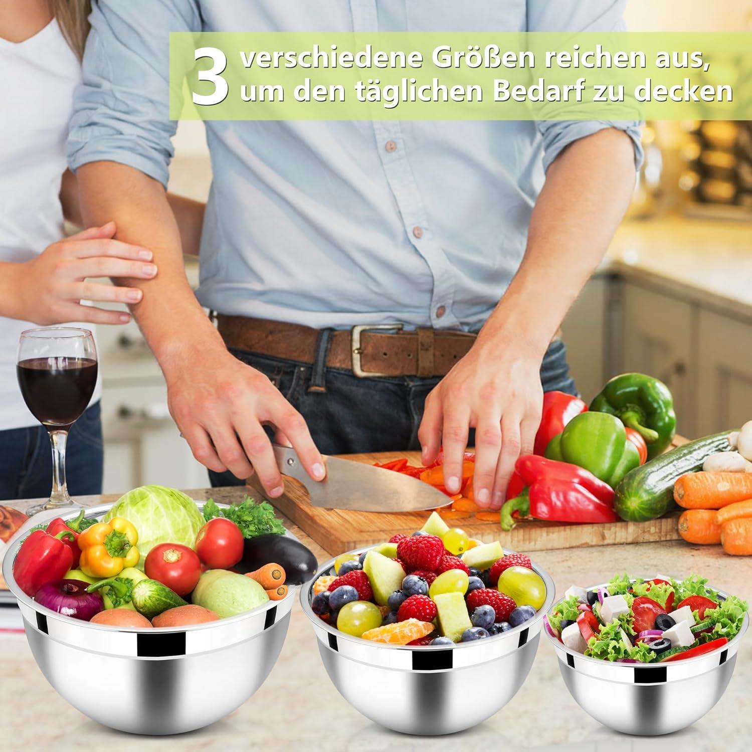 Edelstahl Rührschüssel Set mit Luftdichtem Deckel 3er 4.5L / 2.7L