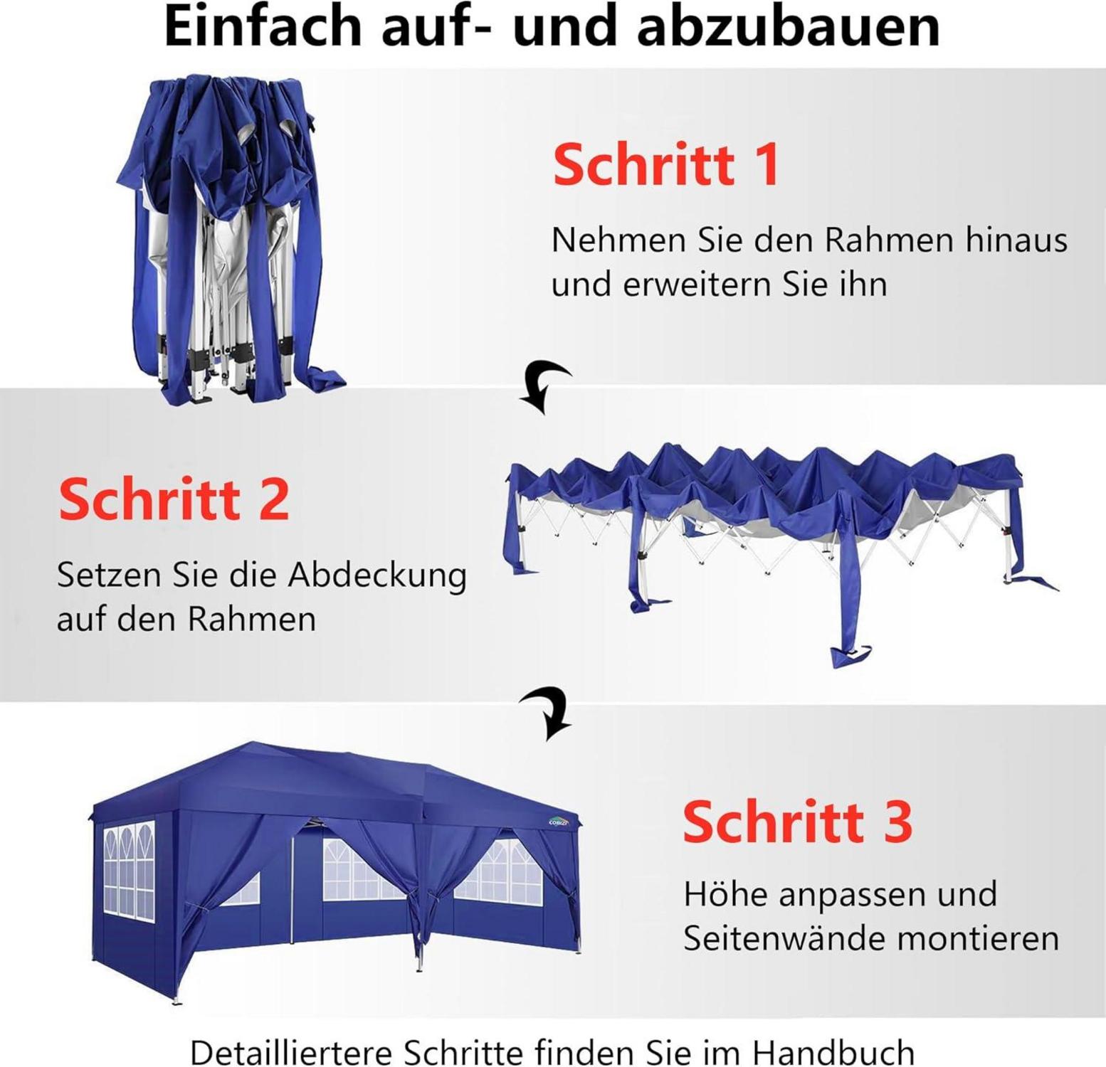 Faltpavillon 3x6 Wasserdicht Winterfest Pop Up Zelt UV-Schutz