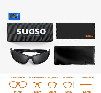 suoso Sportbrille Schwarz Polarisiert UV400 für Herren Damen