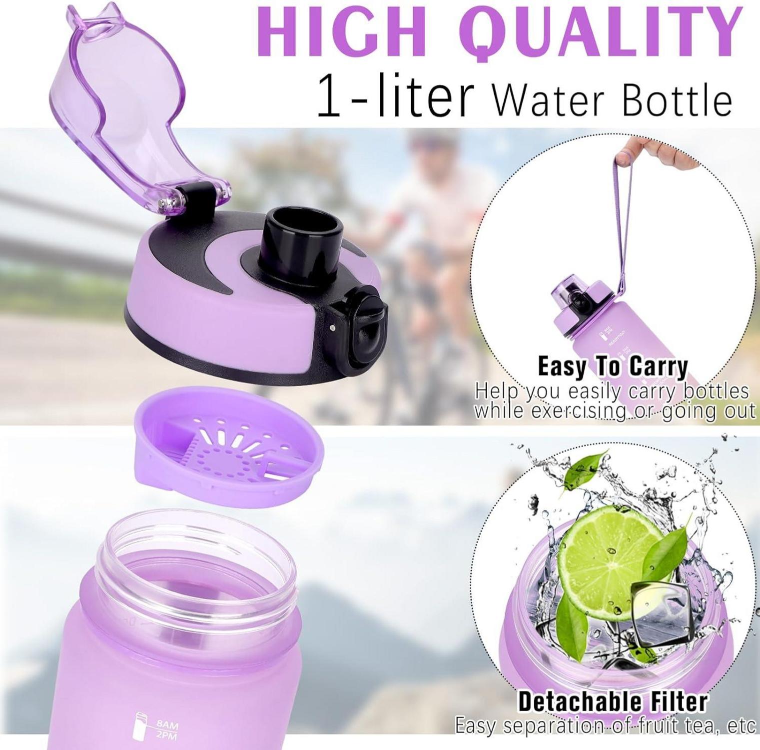 AOPREL Trinkflasche 1L - Sport Wasserflasche mit Zeitmarker