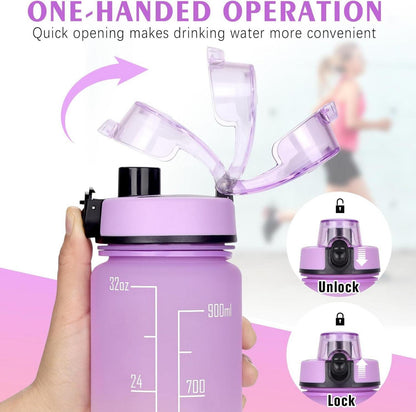 Sport Trinkflasche 1L Auslaufsicher Motivierende Zeitmarker BPA-frei