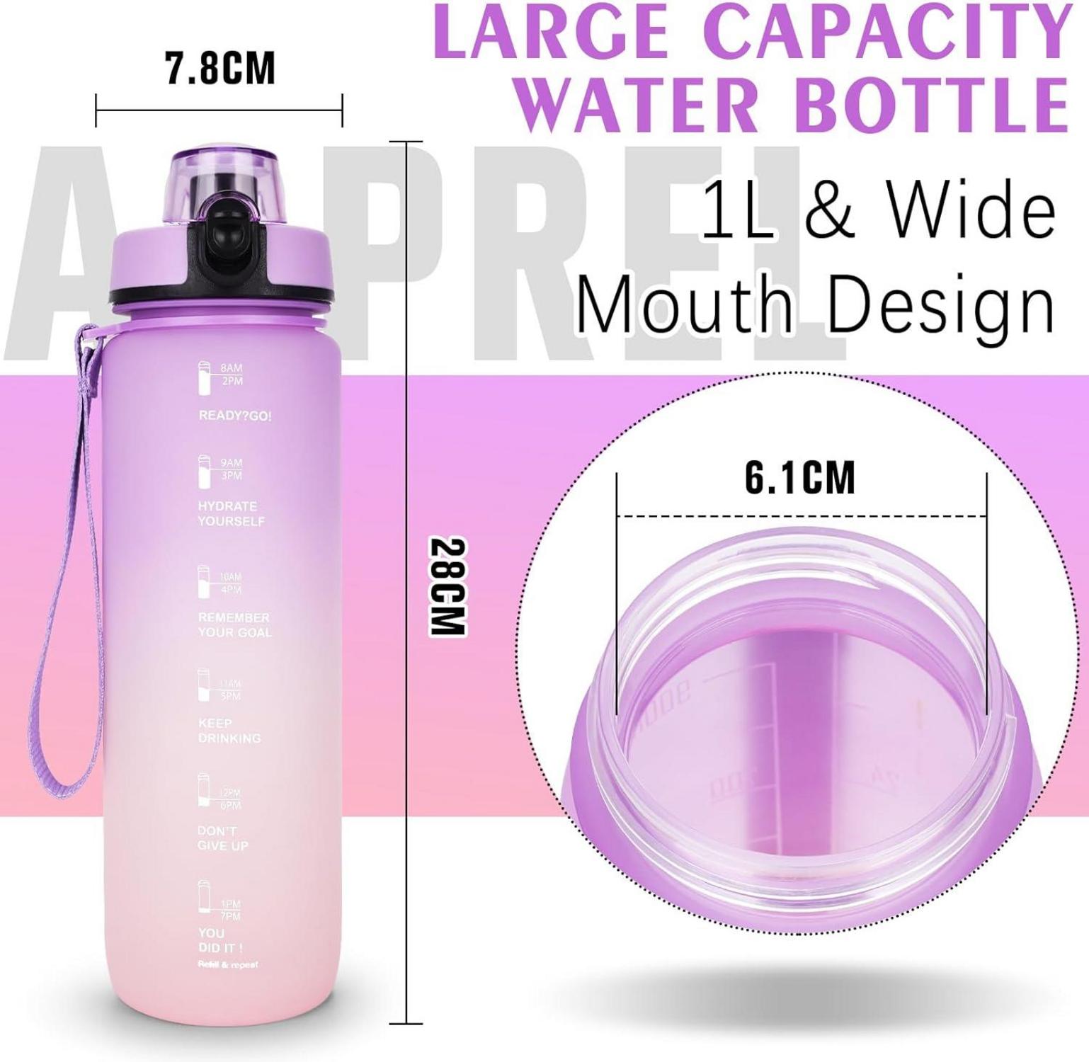 Sport Trinkflasche 1L Auslaufsicher mit Filter Motivierende Zeitmarker