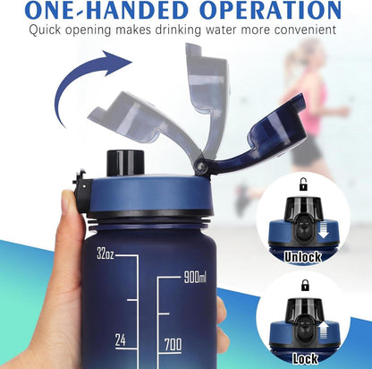 Sport Trinkflasche Auslaufsicher 1 Liter Filter Blau Grün motivierend