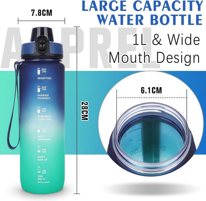 Trinkflasche 1L Sport Wasserflasche Auslaufsicher mit Zeitmarker