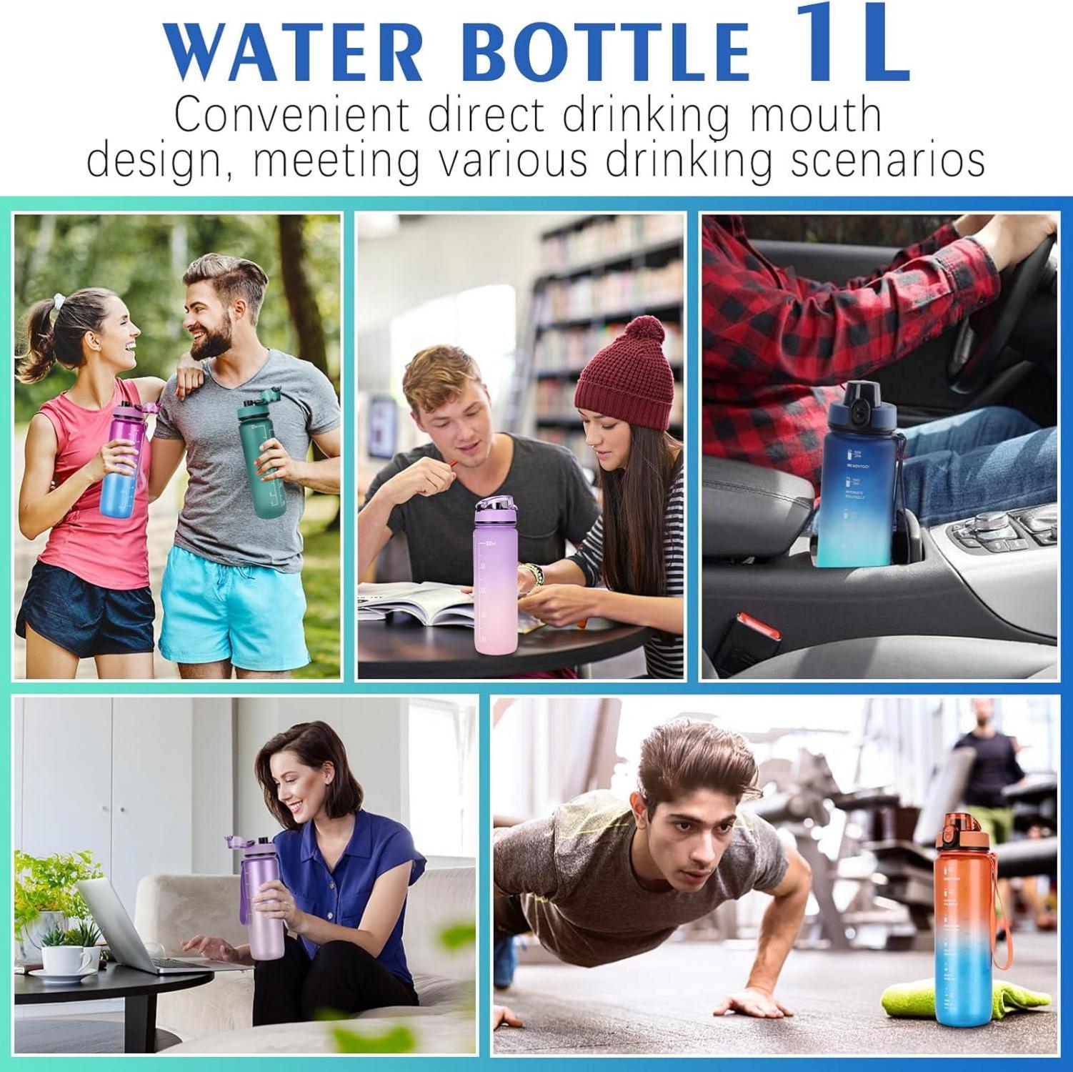 AOPREL Trinkflasche 1L Sport Wasserflasche Filter Motivierend BPA-frei