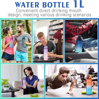 AOPREL Trinkflasche 1L Sport Wasserflasche Filter Motivierend BPA-frei