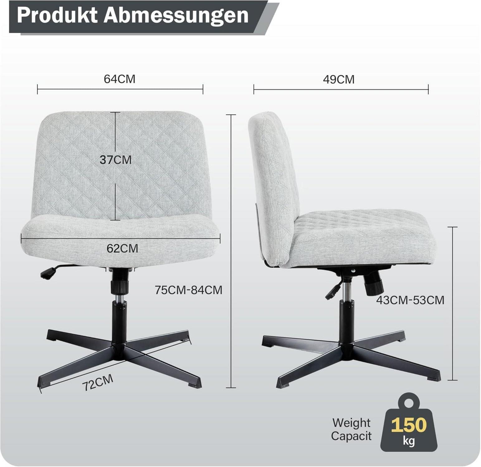 Fantasylab Bürostuhl ohne Armlehnen Heavy Duty Ergonomisch