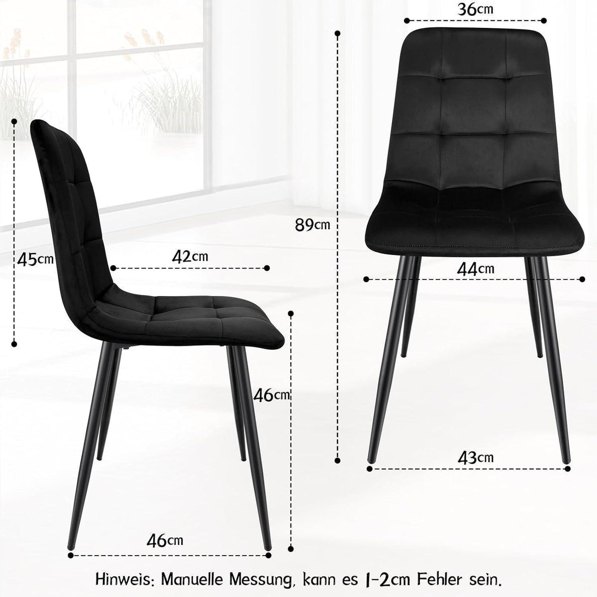 Gepolsterte Esszimmerstühle 2er Set, Schwarz, Samtoptik