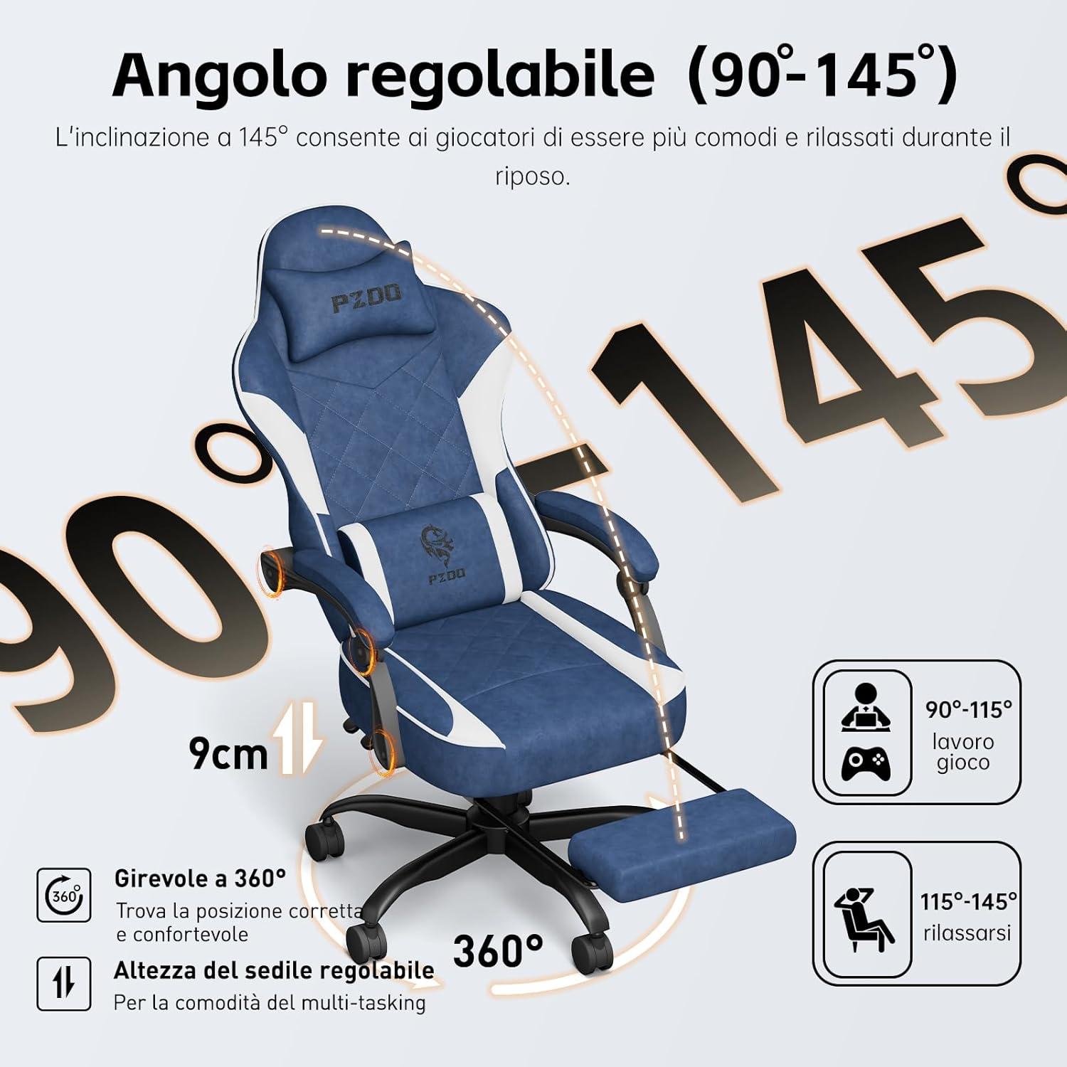 PZDO Gamingstuhl mit Fußstütze, Hightech-Stoff, ergonomisch, 150kg