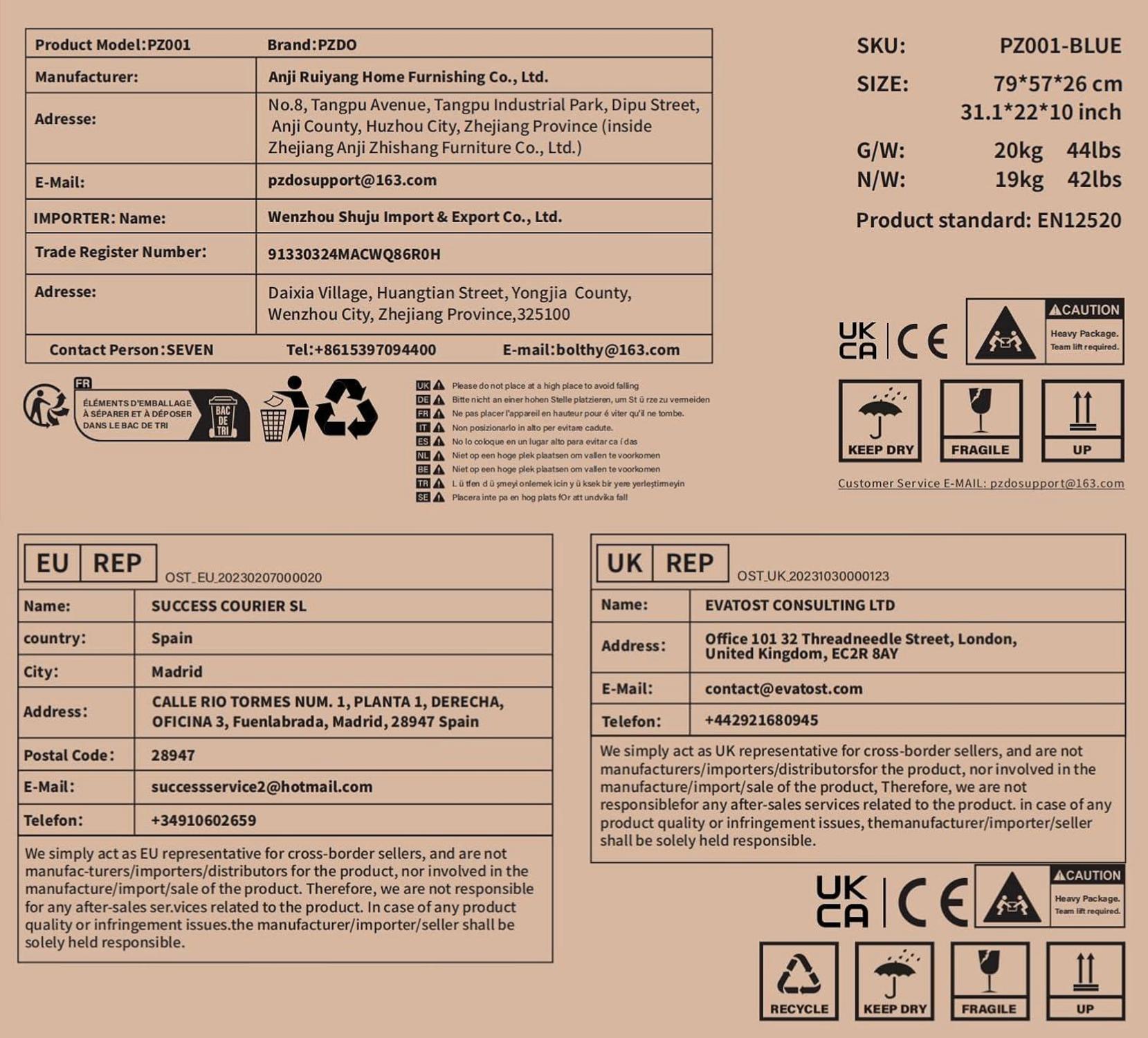 Gaming Stuhl Ergonomisch mit Fußstütze und verstellbarer Rückenlehne Blau