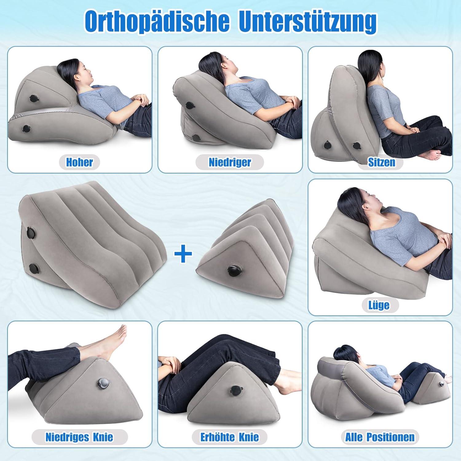Aufblasbares Beinkissen Set Rückenstützkissen Ergonomisch Grau