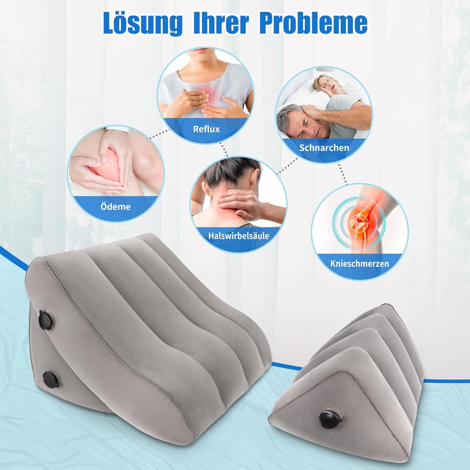 SAHEYER Aufblasbares Rückenlehnen- und Beinkissen-Set, Ergonomisches Lesekissen, 2-in-1 Grau