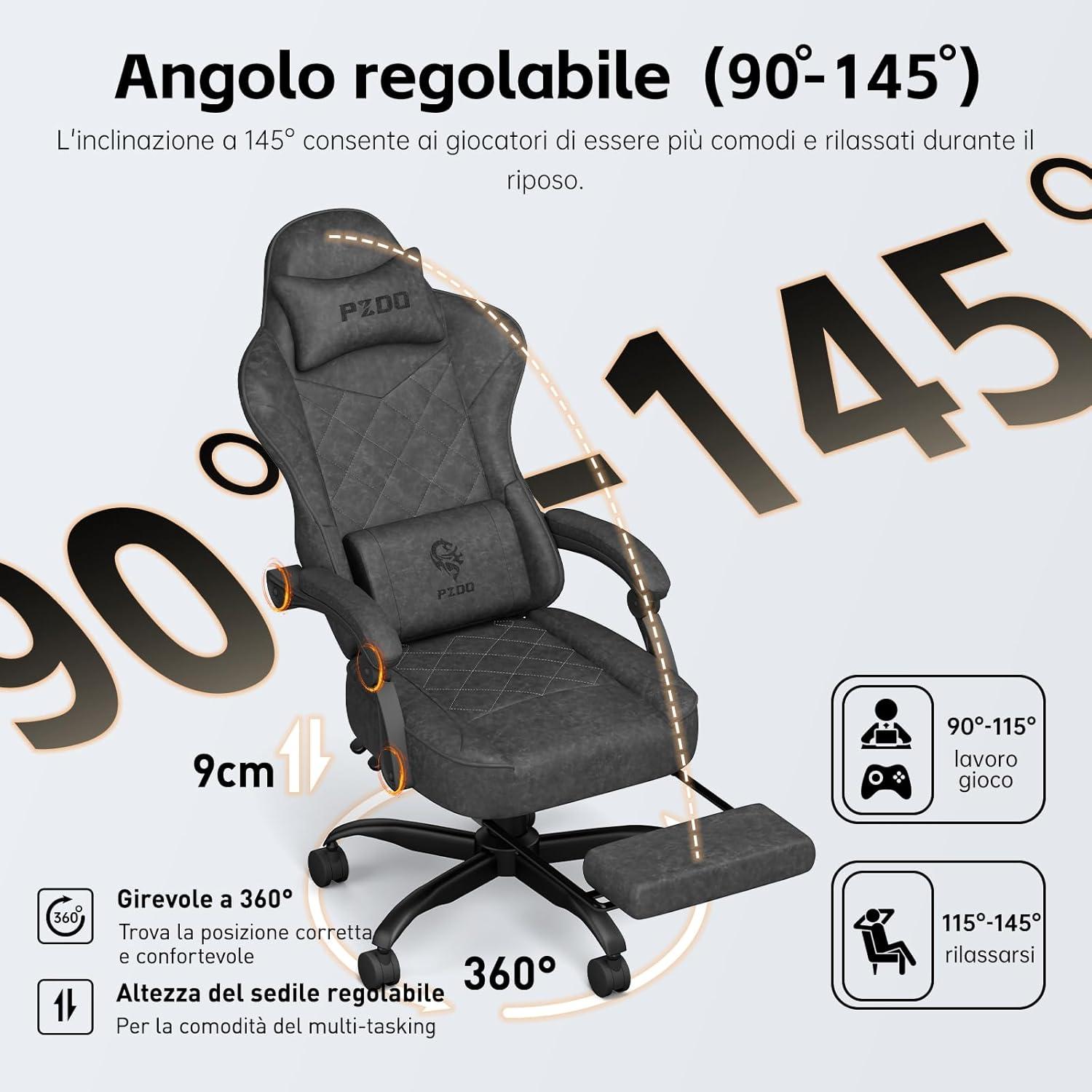 Gaming Stuhl Ergonomischer PC Stuhl mit Fußstütze Hightech Stoff Schwarz
