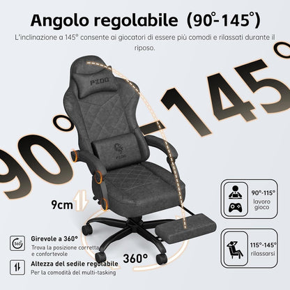 Gaming Stuhl Ergonomischer PC Stuhl mit Fußstütze Hightech Stoff Schwarz