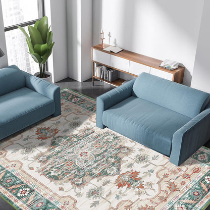 Vintage Kurzflor Teppich Grün 300x400 cm - Waschbar & Rutschfest