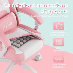 PZDO Rosa Gaming Stuhl mit Fußstütze und Dekoration, Ergonomisch verstellbar, Lendenkissen und Kopfkissen - Premium-Qualität