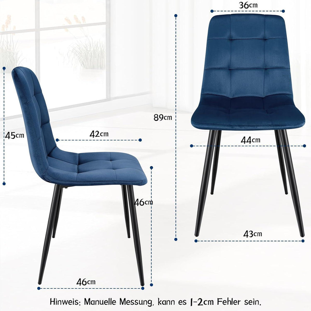 Gepolsterte Esszimmerstühle 2er Set, Dunkelblau, Samtoptik