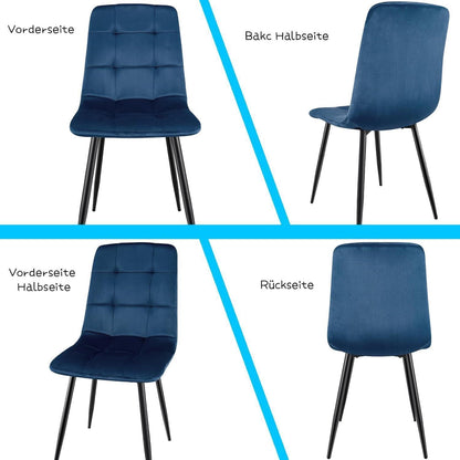 Gepolsterte Esszimmerstühle 2er Set, Dunkelblau, Samtoptik