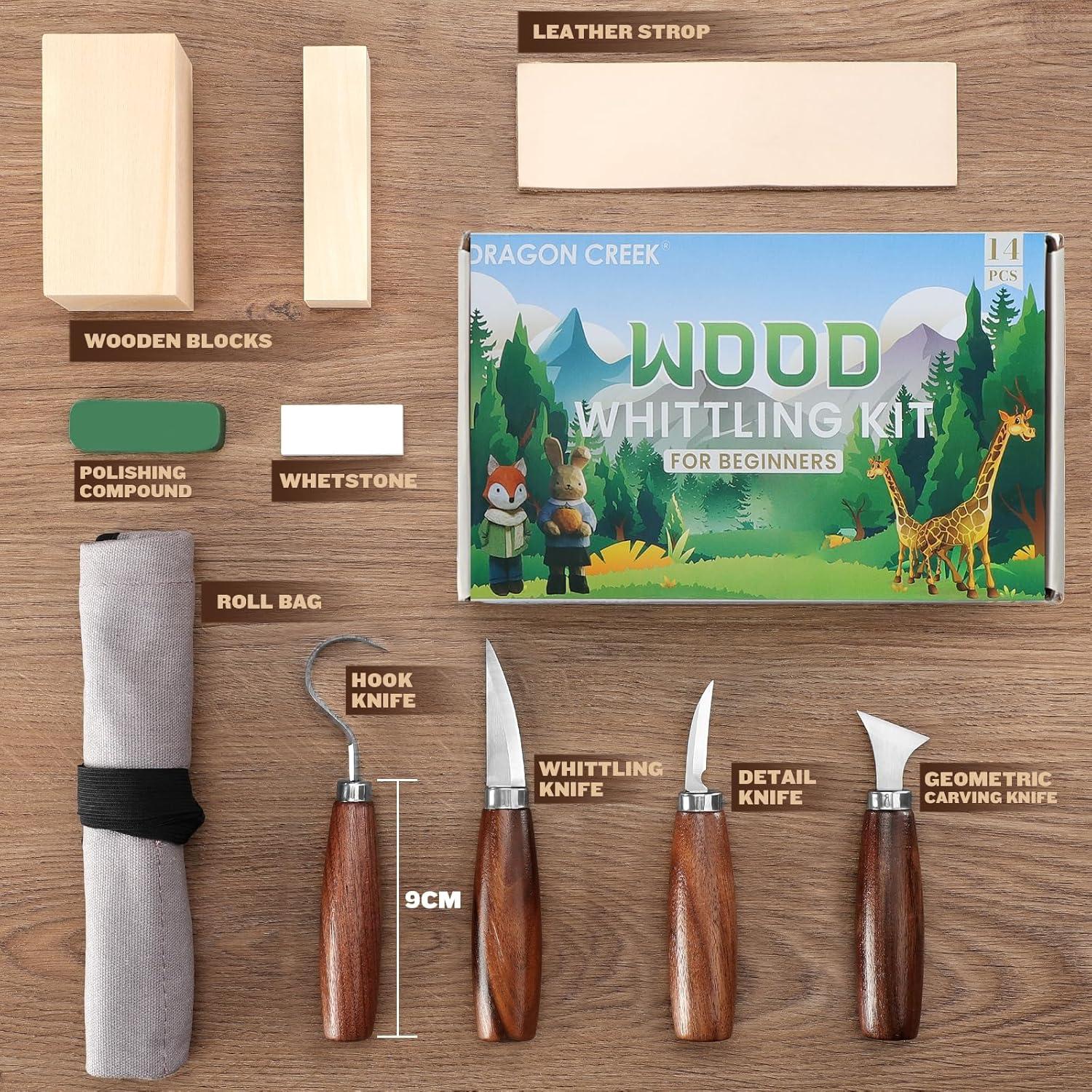 Dragon Creek Holzschnitzerei Werkzeug Set 17-teilig für Kinder Motorik