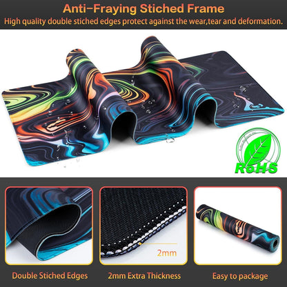 Gaming Mauspad XXL 900x400mm Wasserdicht Anti-Rutsch Fluid Art