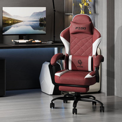Ergonomischer Gaming Stuhl mit Fußstütze, Kopfstütze, Racing