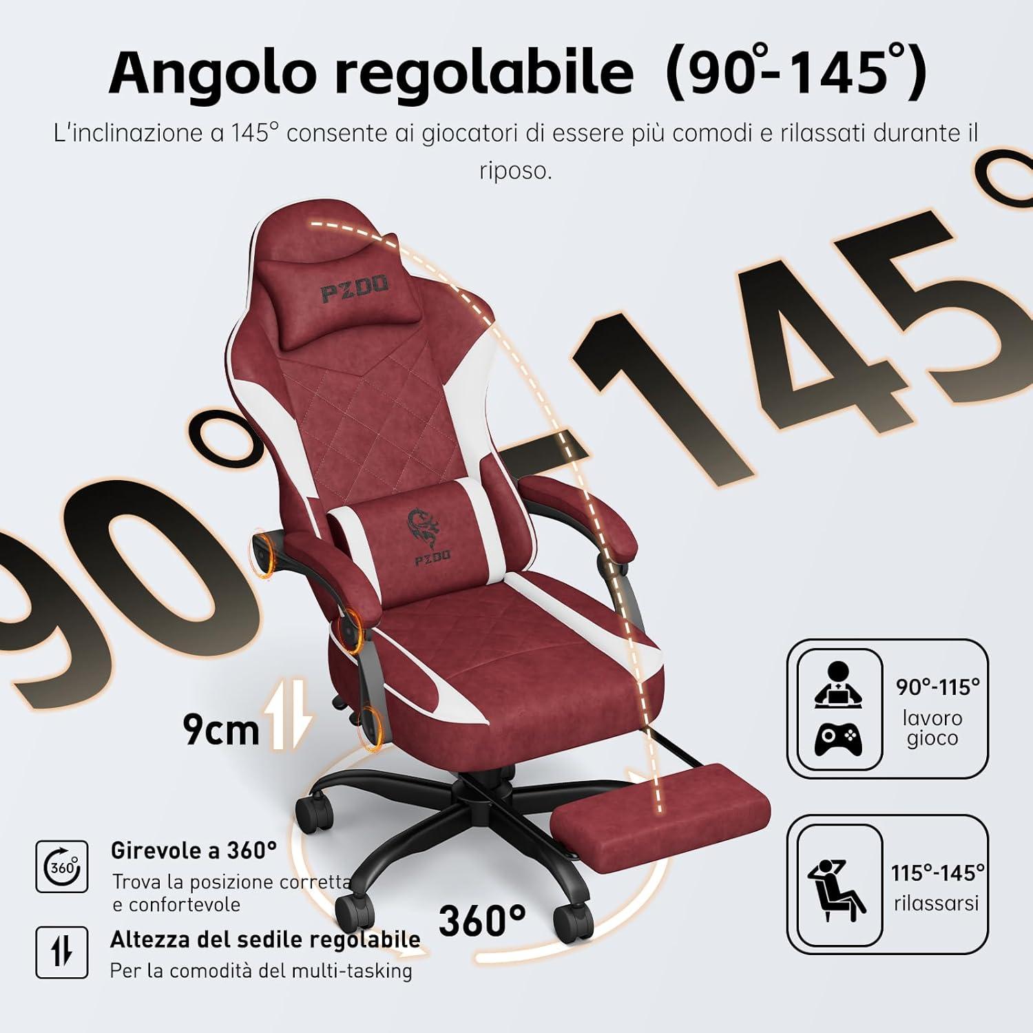 Ergonomischer Gaming Stuhl mit Fußstütze Racing Chair Lordosenstütze Rot
