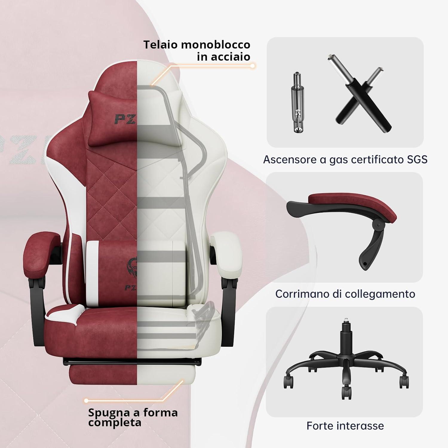 Ergonomischer Gaming Stuhl mit Fußstütze Racing Chair Lordosenstütze Rot