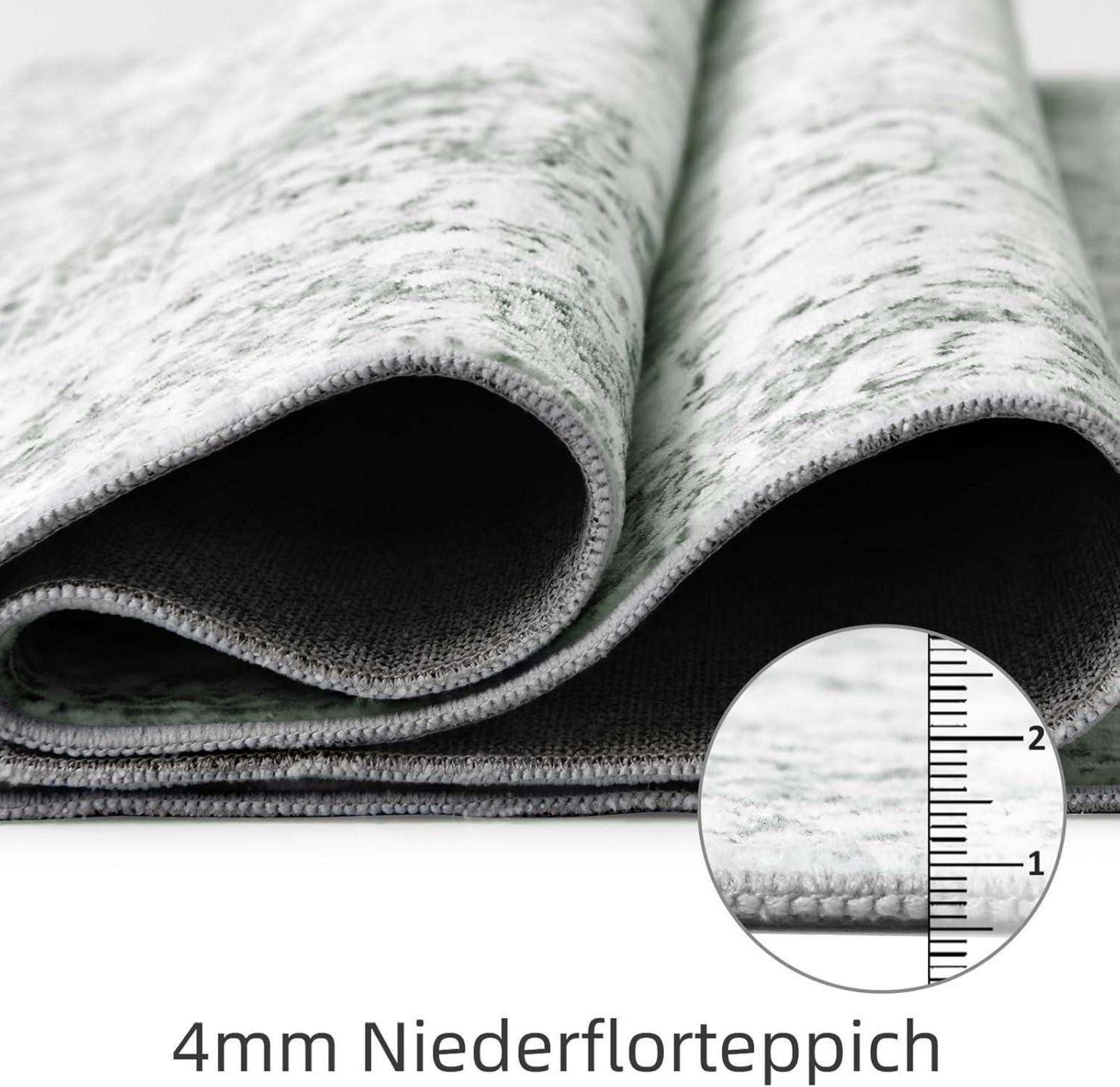 Vintage Teppich Groß Waschbar Weich Rutschfest 200x280 cm Grau Grünlich
