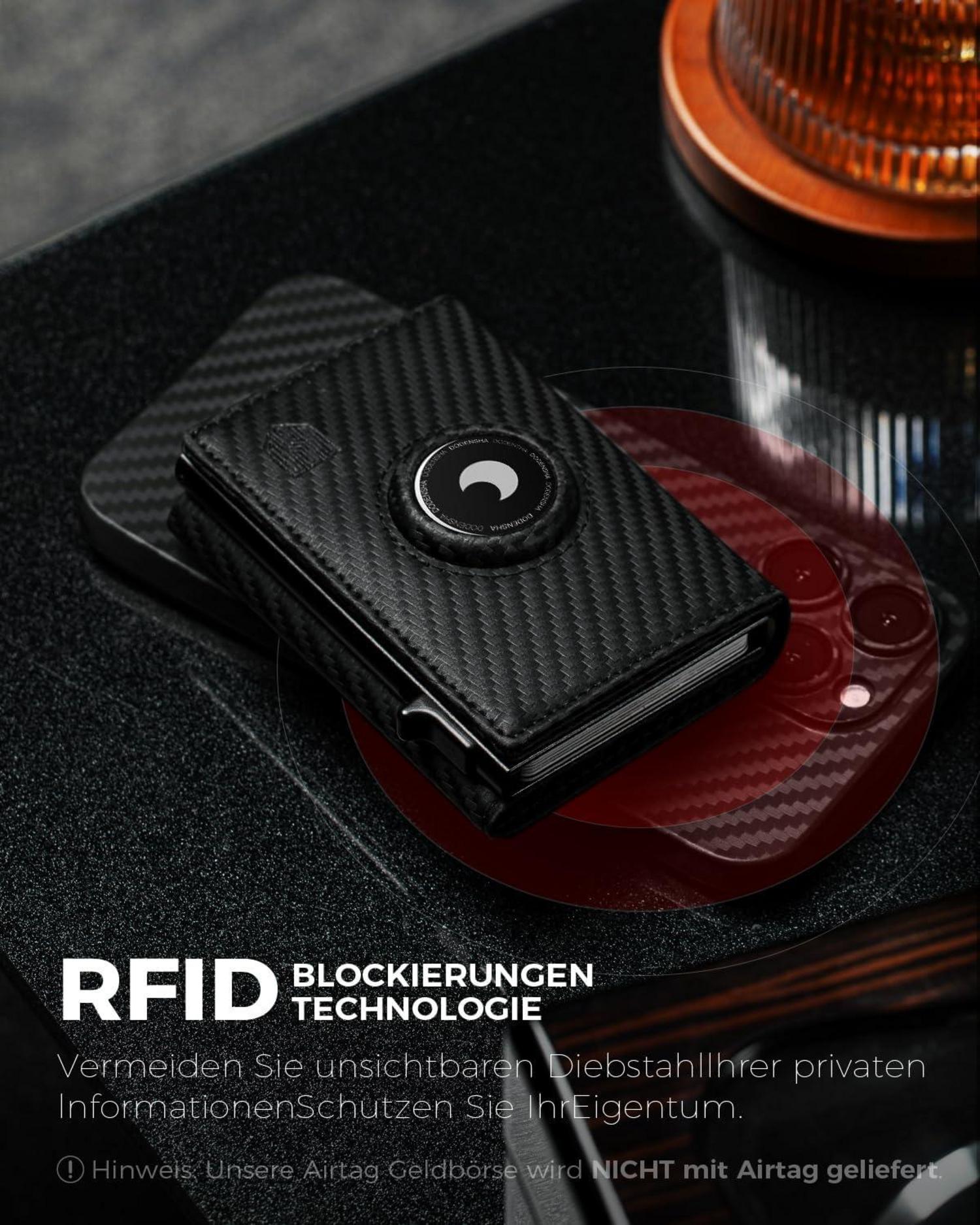 DODENSHA AirTag Geldbörse RFID Schutz 10+ Karten Carbon