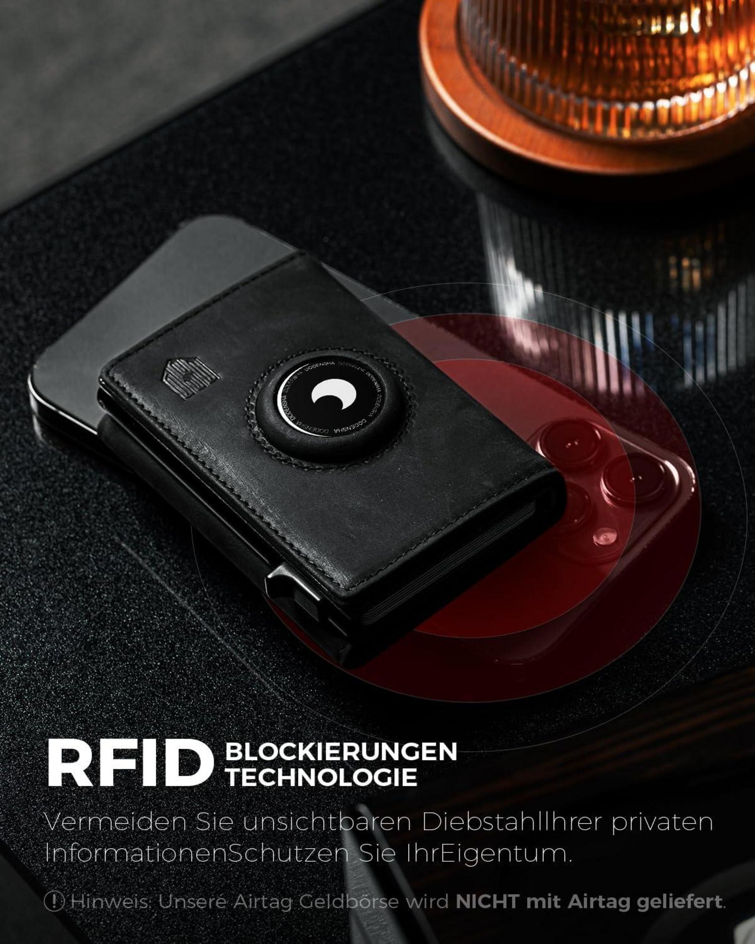 DODENSHA® AirTag Geldbörse mit RFID Schutz für Herren- Schwarzes Kartenetui