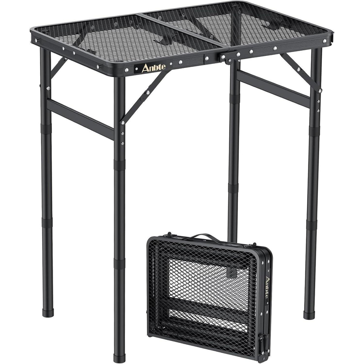 Aluminium Campingtisch mit 3 Höhen, 60x40cm, Schwarz