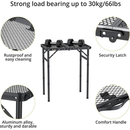 Aluminium Campingtisch mit 3 Höhen, 60x40cm, Schwarz