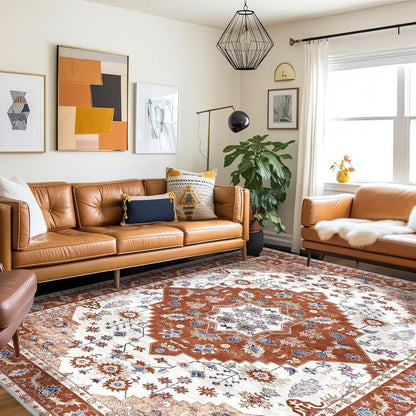Vintage Kurzflor Teppich Orange 240x340 cm - Flauschig & Rutschfest