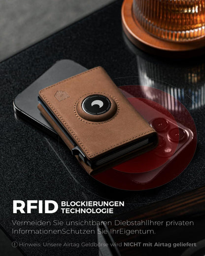 DODENSHA AirTag Geldbörse mit RFID Schutz und Münzfach, Braun