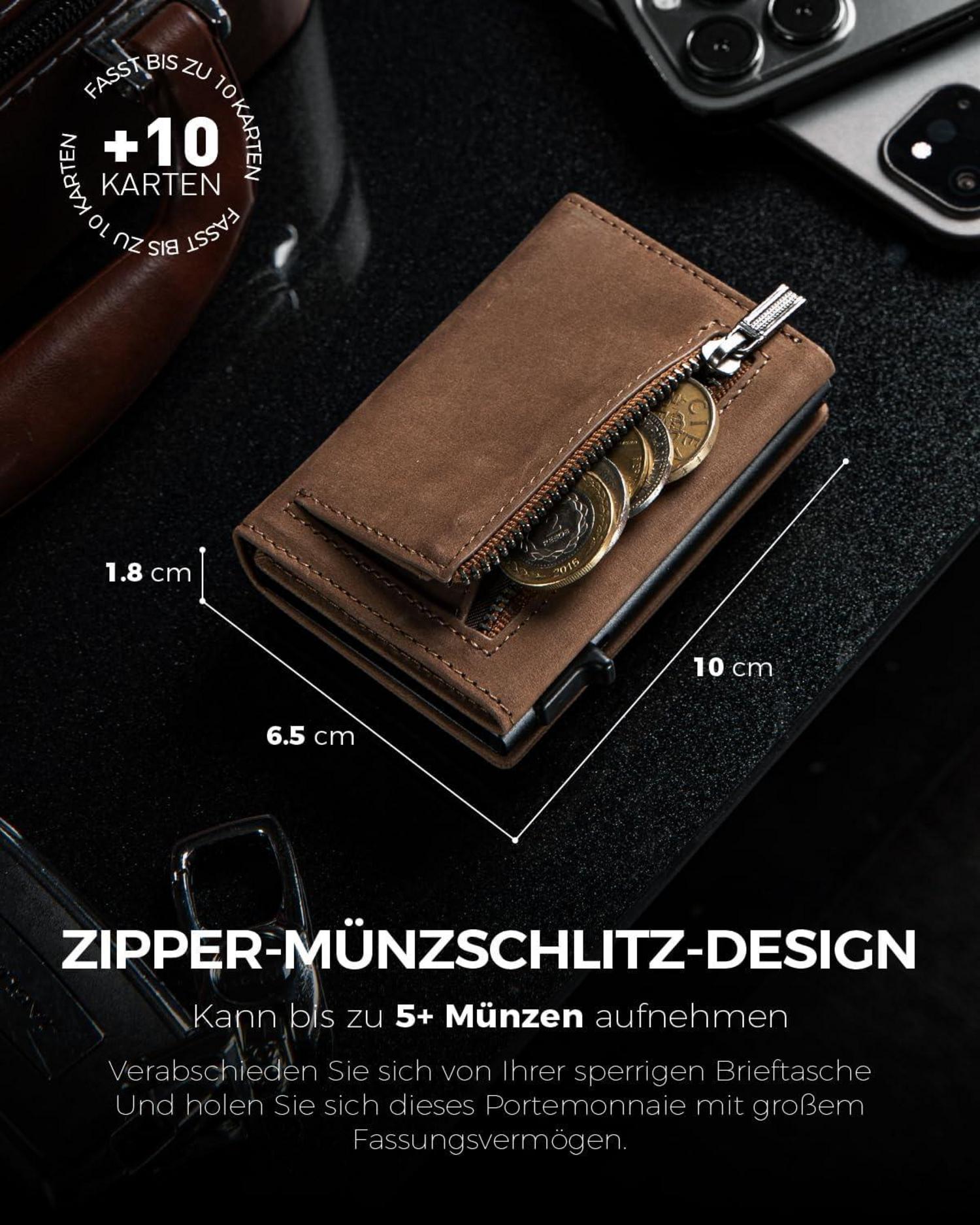 DODENSHA AirTag Geldbörse Münzfach RFID Herren Slim Wallet Vintage Braun