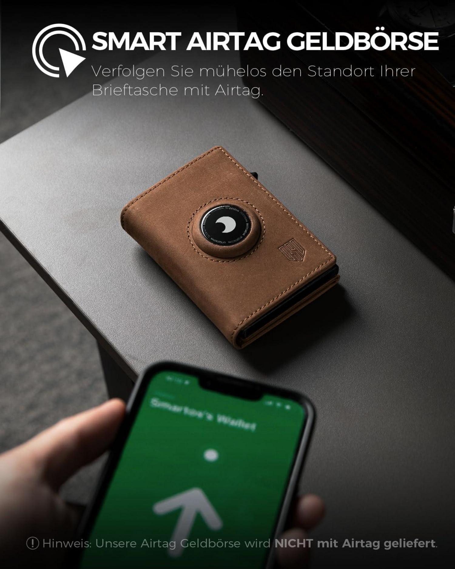 DODENSHA AirTag Geldbörse Münzfach RFID Herren Slim Wallet Vintage Braun