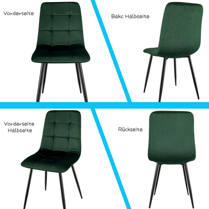 Gepolsterte Esszimmerstühle 4er Set Dunkelgrün, Samt & Metallfuß