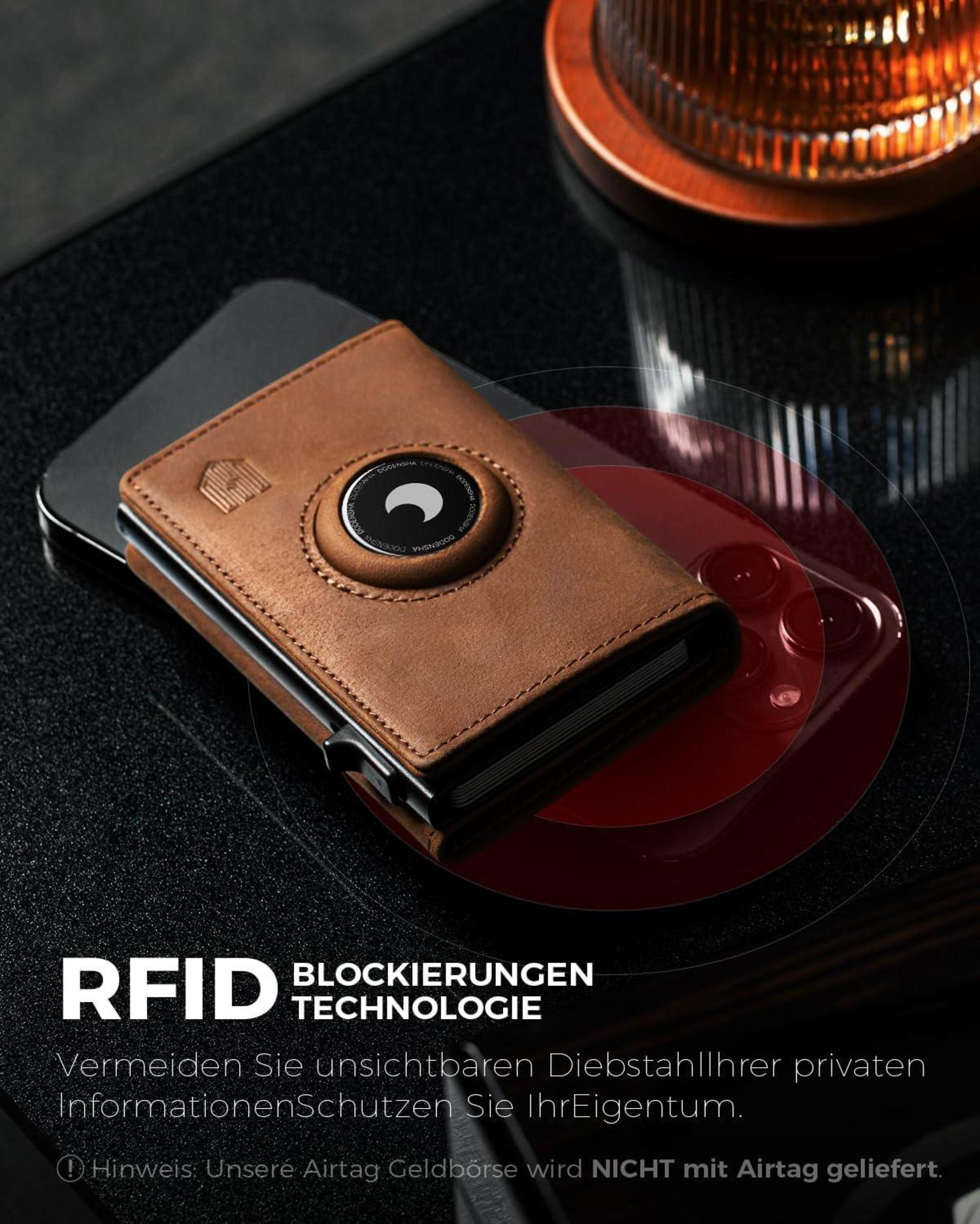 DODENSHA AirTag Geldbörse Münzfach RFID Schutz Herren Kartenetui Slim Wallet Brown