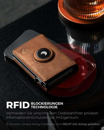 DODENSHA AirTag Geldbörse Münzfach RFID Schutz Herren Kartenetui Slim Wallet Brown