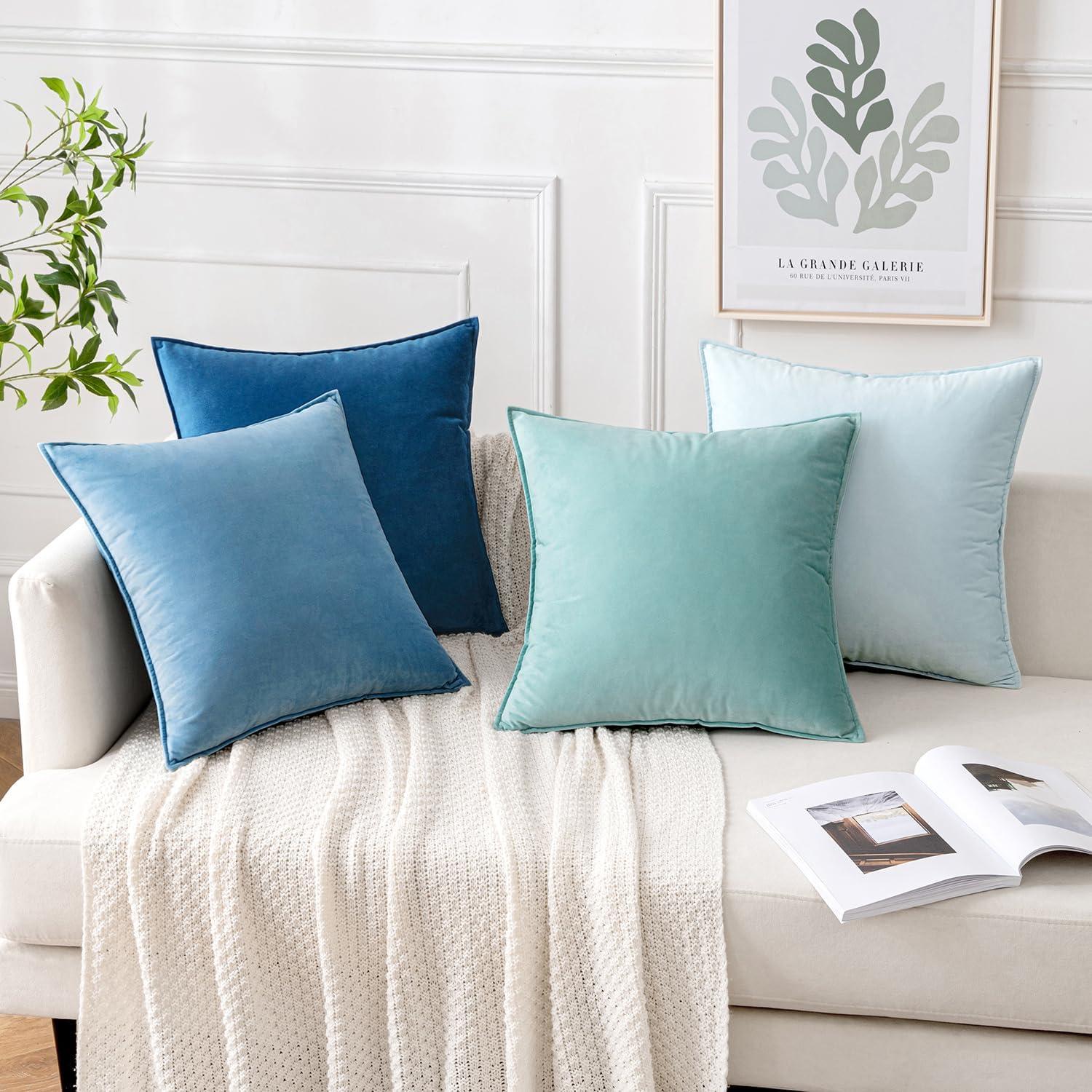 MIULEE Samt Kissenbezug 40x40 Blau 4er Set Wohnzimmer Sofa Schlafzimmer