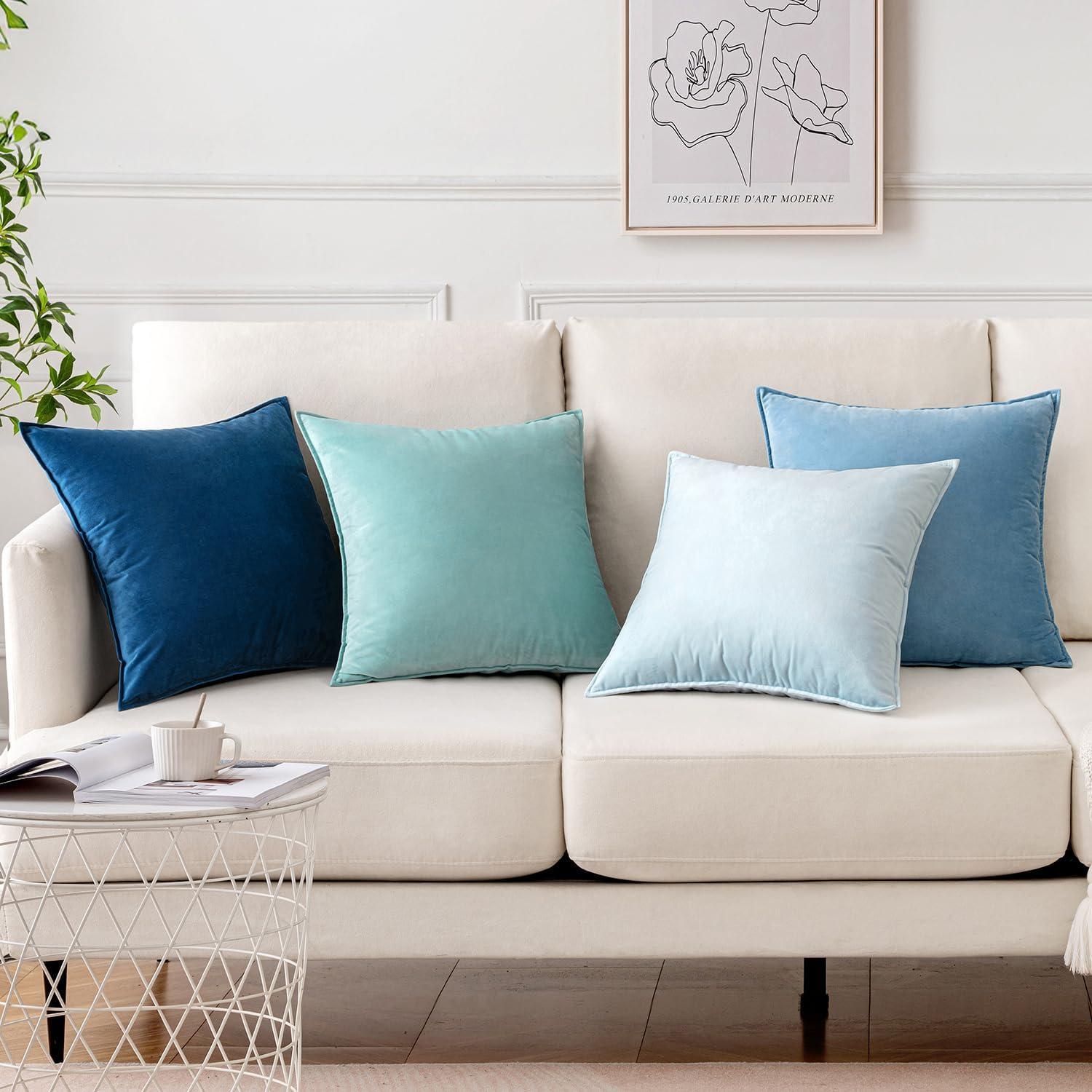 MIULEE Samt Kissenbezug 40x40 Blau 4er Set Wohnzimmer Sofa Schlafzimmer