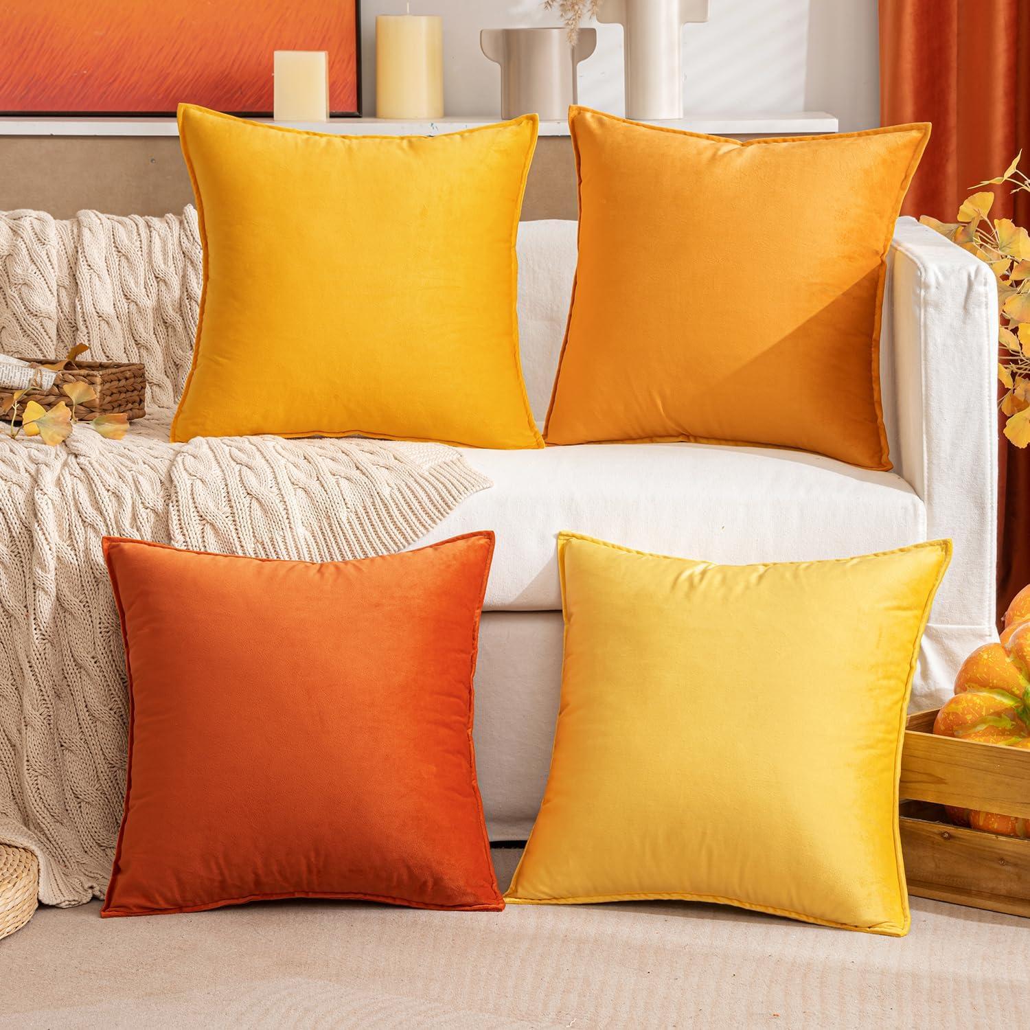 MIULEE 4er Set Samt Kissenbezug 50x50 cm Orange Serie Zierkissen Sofakissen