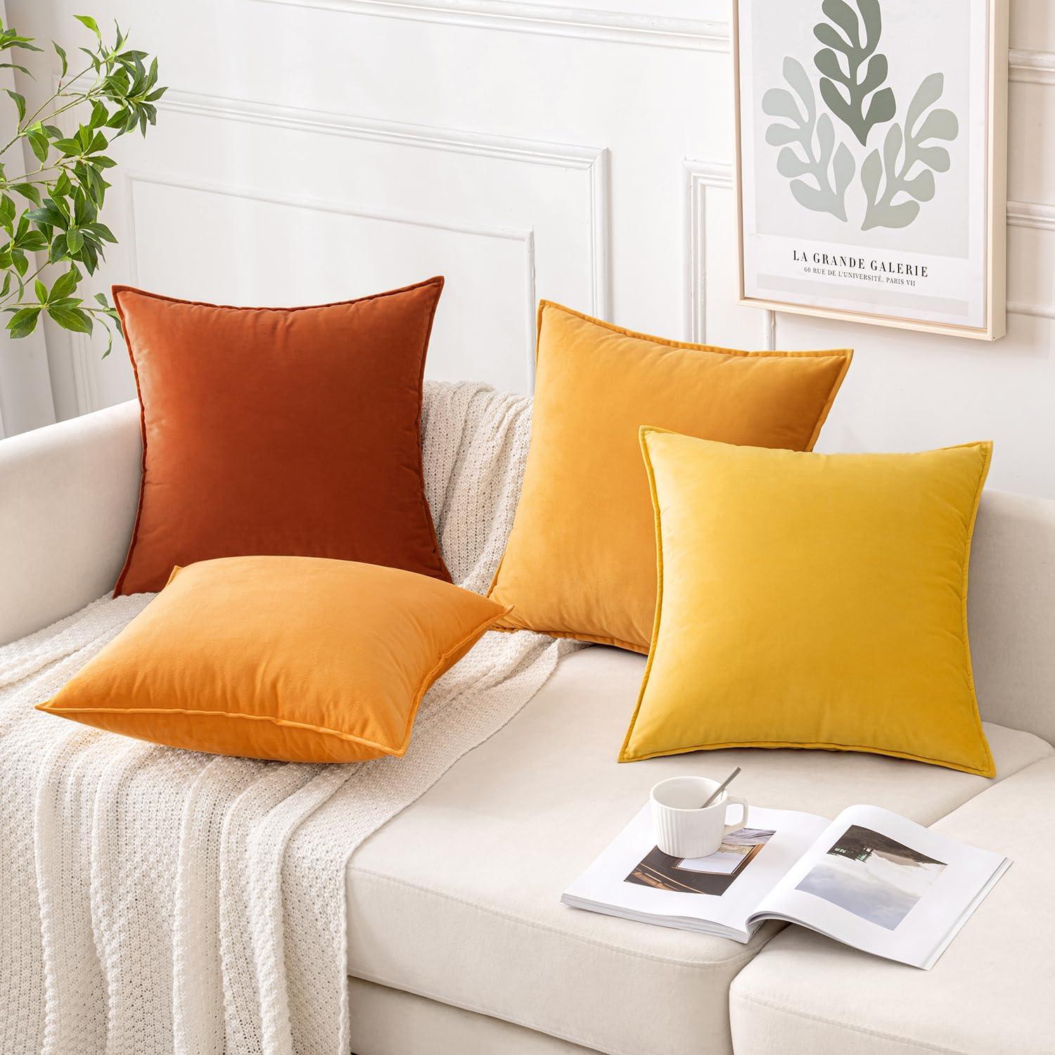 4er Set Samt Kissenbezug 50x50cm Orange Dekorative Sofakissenhüllen