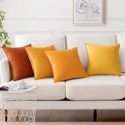 4er Set Samt Kissenbezug 50x50 cm Orange Dekohülle Zierkissen Sofakissen