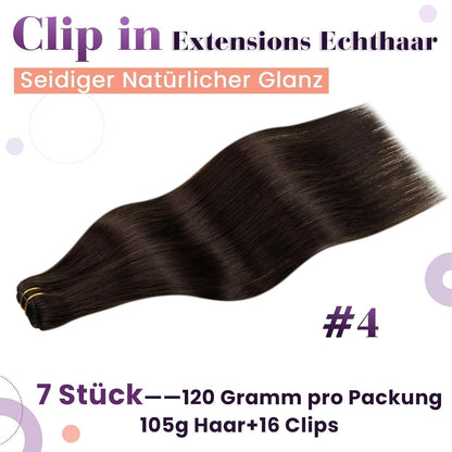 Echthaar Clip-In Haarverlängerung Braun 40cm 7-tlg.