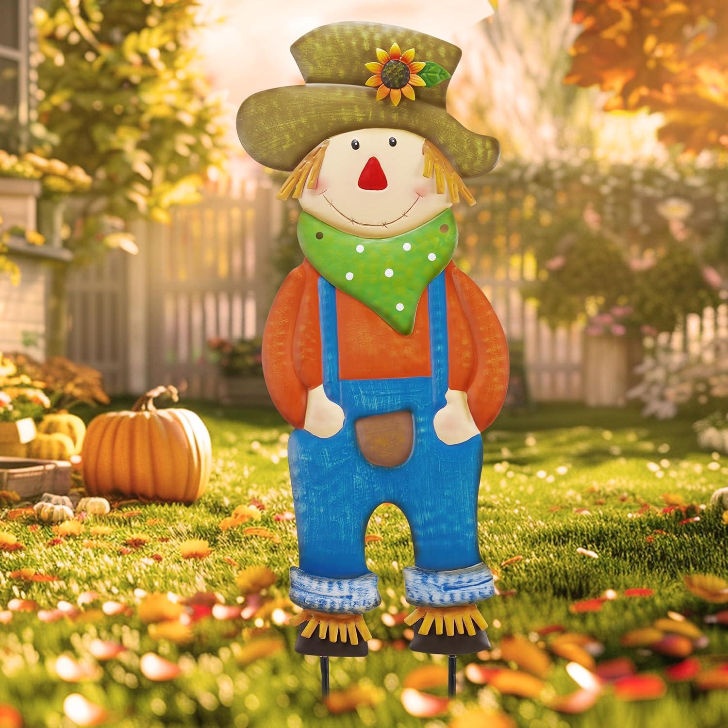 Herbstdeko Vogelscheuche Gartenstatue Metall Kürbis Deko 76cm