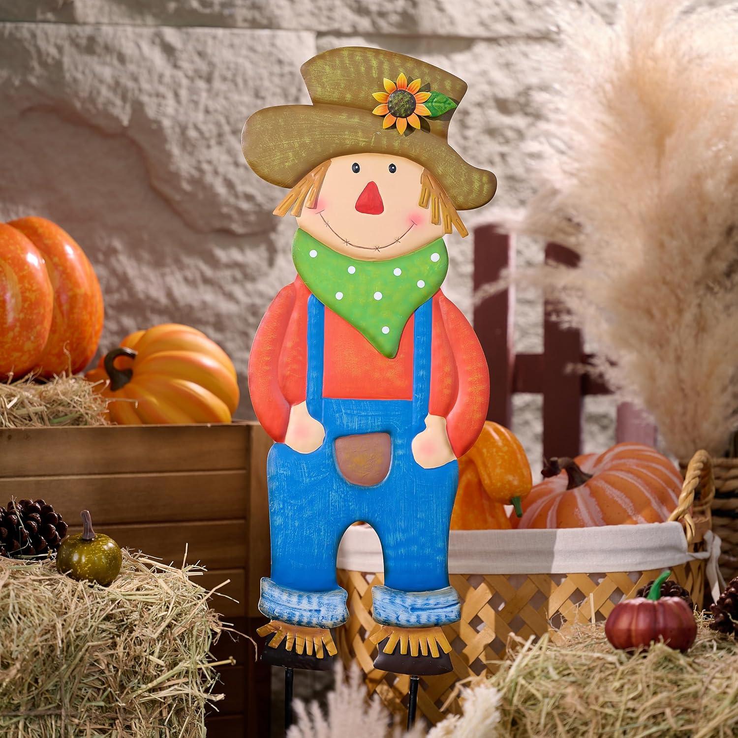 Herbstdeko Vogelscheuche Metall Gartenstatue 76cm Rustikal