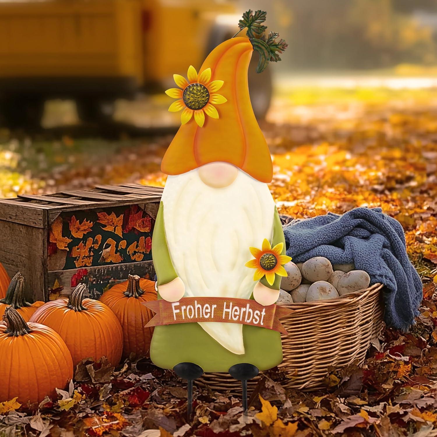 Herbstdekoration Gartenzwerg mit Sonnenblume Metallfigur 68cm
