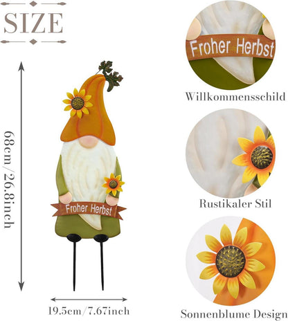 Herbstdekoration Gartenzwerg mit Sonnenblume Metallfigur 68cm